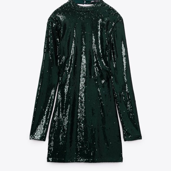 NWT ZARA SHORT SEQUIN DRESS  GREEN - REF. 7901/445 M - Picture 3 of 5